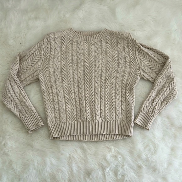 Evereve Alexis Strong Shoulder Cable Pullover- Cream - Size Large - Picture 2 of 8